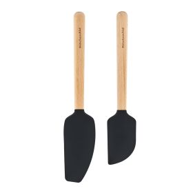 2-Piece Silicone Mixing Spatula and Scraper Set for Cooking, Black