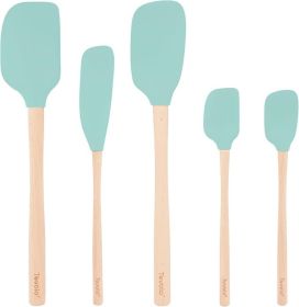 Silicone Spatula with Wooden Handle Set of 5 Piece Silicone Kitchen Utensil Set Spoonula Jar Scraper Mini Spatula and Spoonula for Cooking Baking