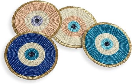 Beaded Coasters for Drinks | Set of 4 (4") Round Decorative Bar Coasters for Table Décorations | Cute Boho Coaster Set for Cocktail | Modern Coas