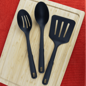 15-Piece Kitchen Utensil Set, Slotted Spatula, Slotted Spoon and Solid Spoon, Black, Nylon