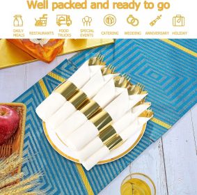 50 Pack Pre Rolled Rose Gold Plastic Silverware Set,Wrapped Plastic Cutlery Set with Napkin Include 50 Forks,50 Spoons (Model: 75 pack white+gold)